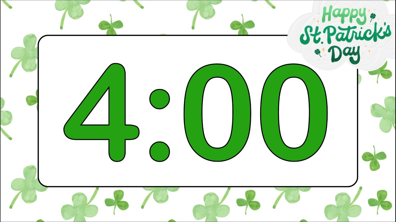 4 Minute Chill Saint Patrick’s Day Countdown Timer (Fun Bells Alarm at End, No Music)