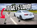 Audi A5 2.0 AWETuning Touring Catback Quad Exhaust & Downpipe BEFORE and AFTER! IT GETS LOUD!