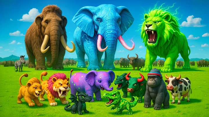 5 Giant Mammoth Elephant Cow Vs Giant Indian Rhino Vs 5 Giant Lion Tiger Cub Saved By Woolly Mammoth