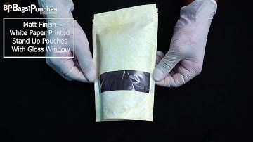 Matt Finish White Paper Printed Stand Up Pouches With Gloss Window