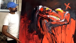 How To Paint Experimental Painting With Acrylic Techniques | Abstract Figurative Composition