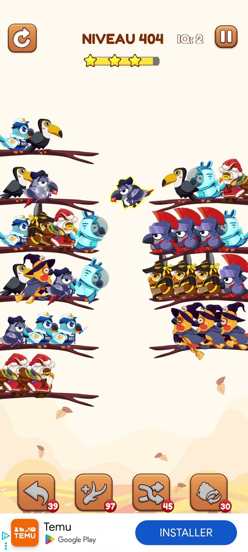 bird sort 2 color puzzle solution niveau 404 #games #gaming