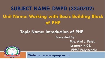 Introduction of PHP | DWPD | 3350702 | Mrs. Ami J. Patel