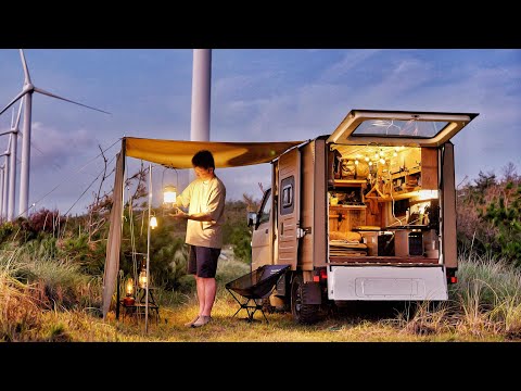 【車中泊】巨大な風車の下で一夜を過ごす旅。 EcoFlow alternator charger  |  DELTA 3 Plus  | Relaxing nature ASMR