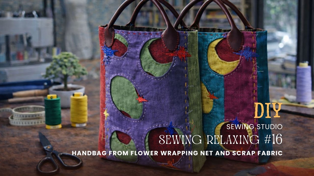 [sewing relaxing]#16 Handbag from flower wrapping net and scrap fabric ...