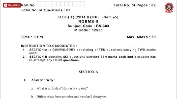 BSC 5TH SEM IT RDBMS 2ND NOV 2019 | PTU