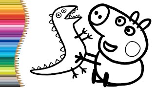 How to draw  Peppa pig George and Dinosaur step by step, easy drawing #art #drawing #colouring