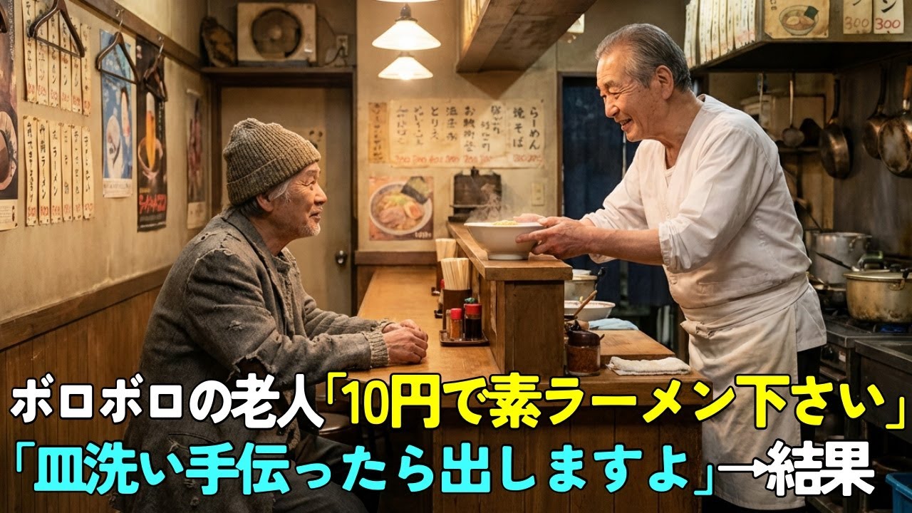 廃業寸前のラーメン屋にボロボロの老人が来店「10円で素ラーメンを…」→普通のラーメンをご馳走した代わりに皿洗いを手伝ってもらった結果…【感動する話】