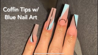 Coffin Nails with Blue Nail Art | Safiya Jordan