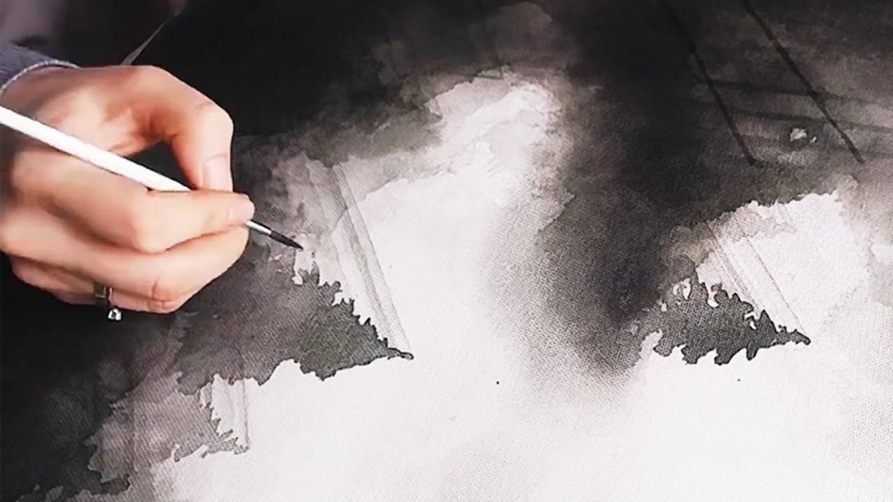 Акриловые чернила и абстрактное искусство: нарисуйте хвойный туманный лес