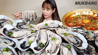 SUB) Chubby raw Oysters Korean Spicy ramenX5 Kimchi Hot peppers Soft tofu REAL SOUND ASMR MUKBANG