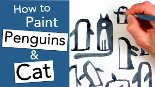 How to Paint Penguins and Cat @terryrunyan