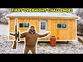 OVERNIGHT in My Backyard OFF-GRID CABIN for the FIRST TIME!!!! (Snowstorm)