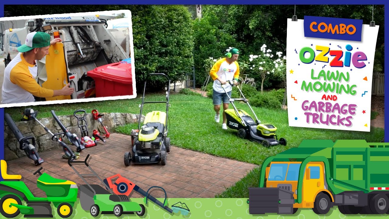 Lawn Mower + Garbage Truck Combo With Ozzie Kids Lawn Mowers For