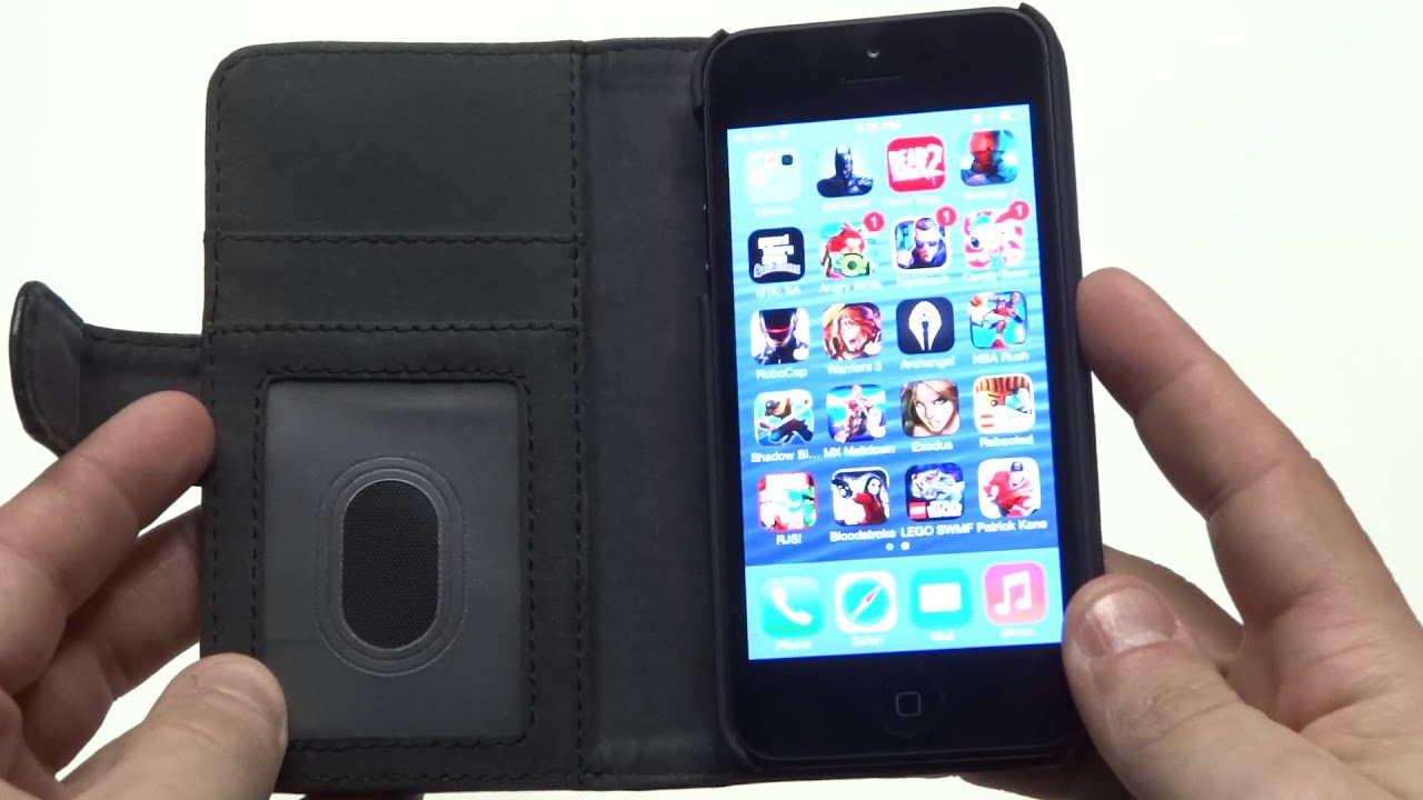 Fliptroniks Black Leather Wallet Flip Case for Apple Iphone 5/5s