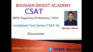 MPSC Rajyaseva Preliminary Lockdown Test Series - CSAT - III Discussion - Bhushan Dhoot Academy
