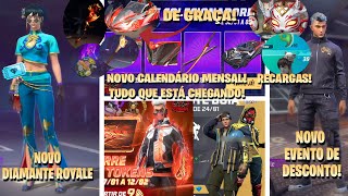 NOVO DIAMANTE ROYALE, SKINS DE GRAÇA, CALENDÁRIO SEMANAL FF, NOVOS EVENTOS CHEGANDO, RECARGAS E MAIS