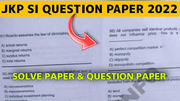 JKP SI Question Paper 2022 : Solve Paper & Answer Key 2022 | JKSSB SI Paper 2022