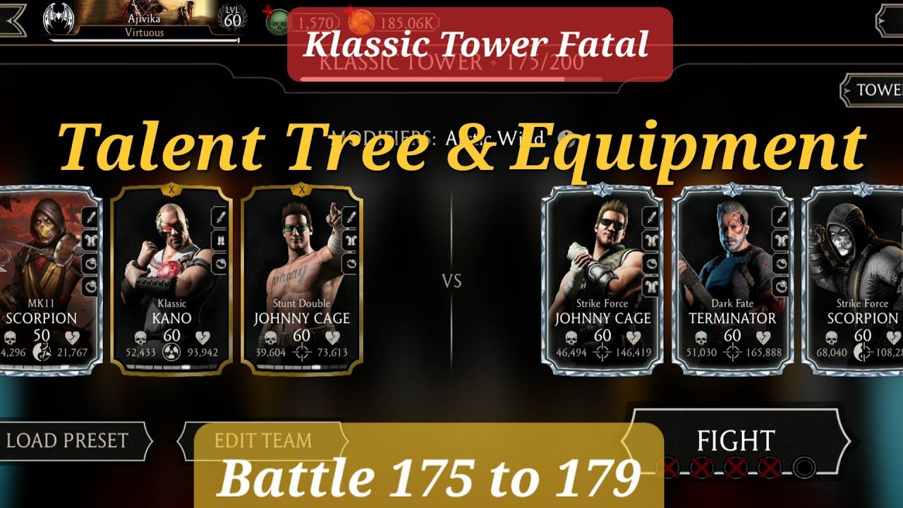 Mk Mobile Klassic Tower Fatal Battle 175, 176, 177, 178, 179 | Talent Tree & Equipment 