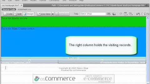 Use Dreamweaver study osCommerce Footer site layout