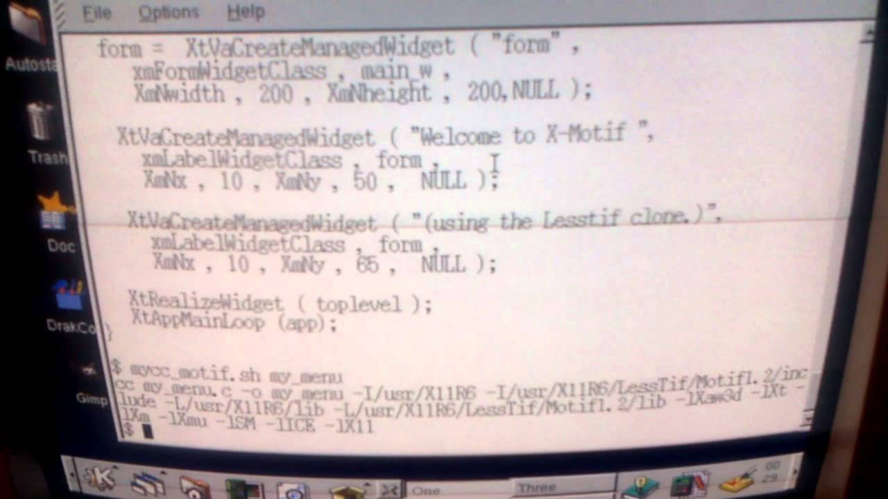 X-Motif/ Lesstif (C) Program with a menu. - YouTube