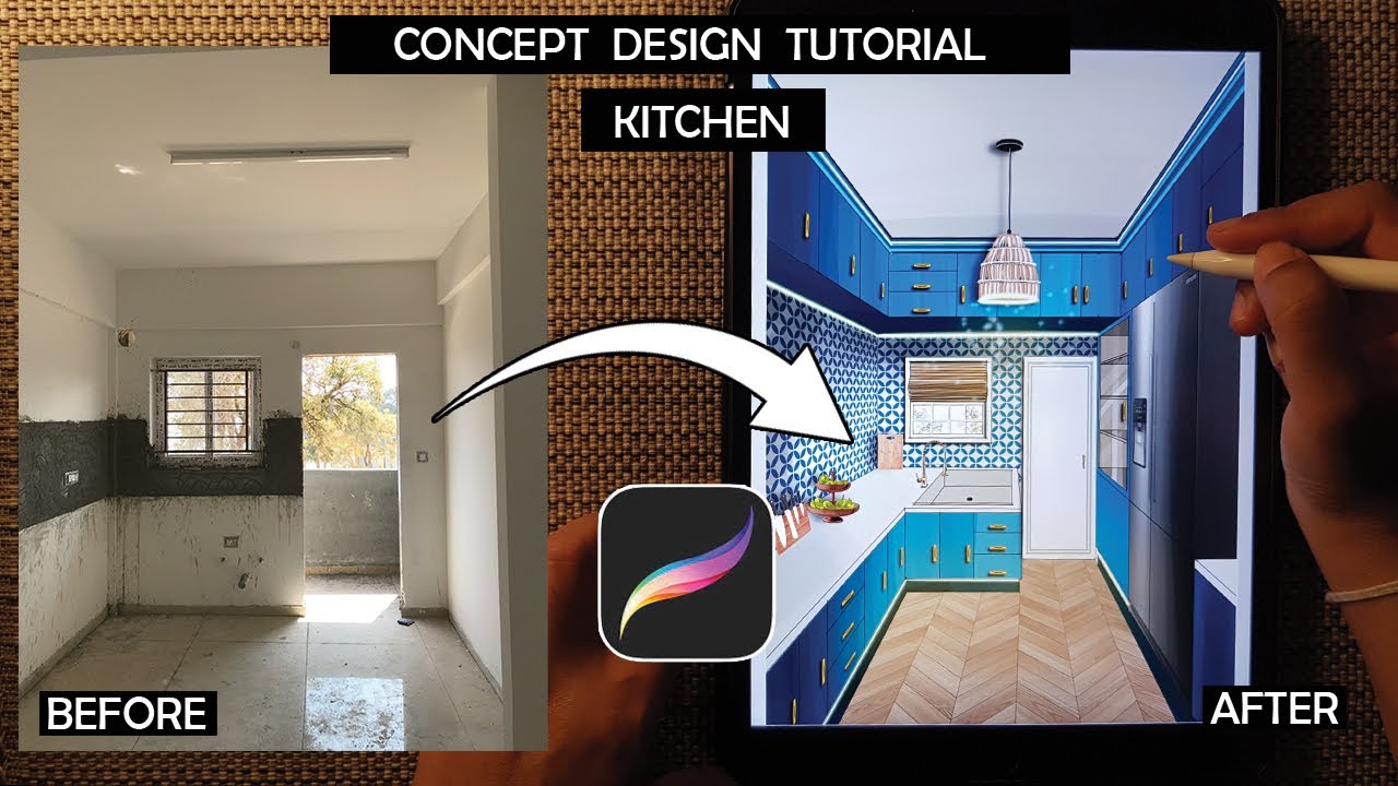 Easy Procreate Tutorial - How to create a Kitchen concept sketch from ...
