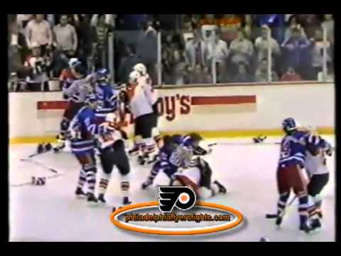 apr 9 1987 george mcphee and jay caufield vs dave brown new york dave brown philadelphia flyers
