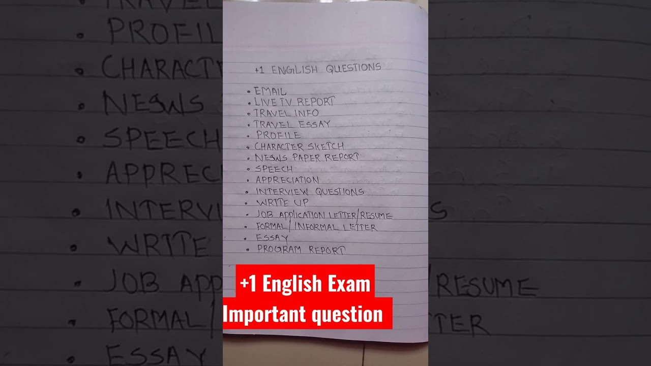plus one english exam important questions