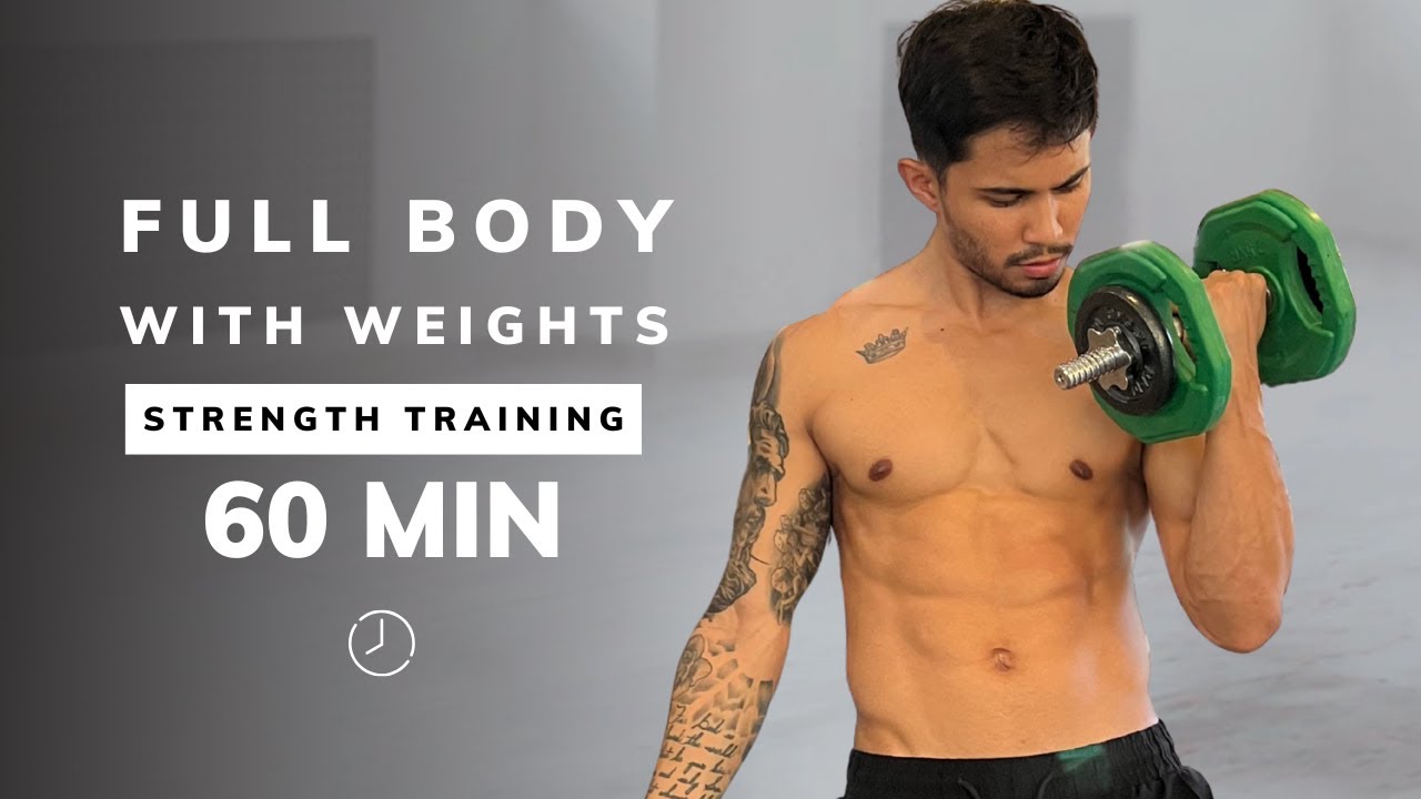 60 Min FULL BODY WITH WEIGHTS | Dumbbell Strength Workout At Home | Muscle Building | No Repeats