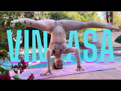 33 Minute Vinyasa Yoga By The Pool | Hips, Shoulders, Mobility, Inversions