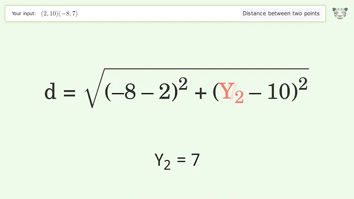 Find the distance between two points p1 (2,10) and p2 (-8,7): Step-by-Step Video Solution