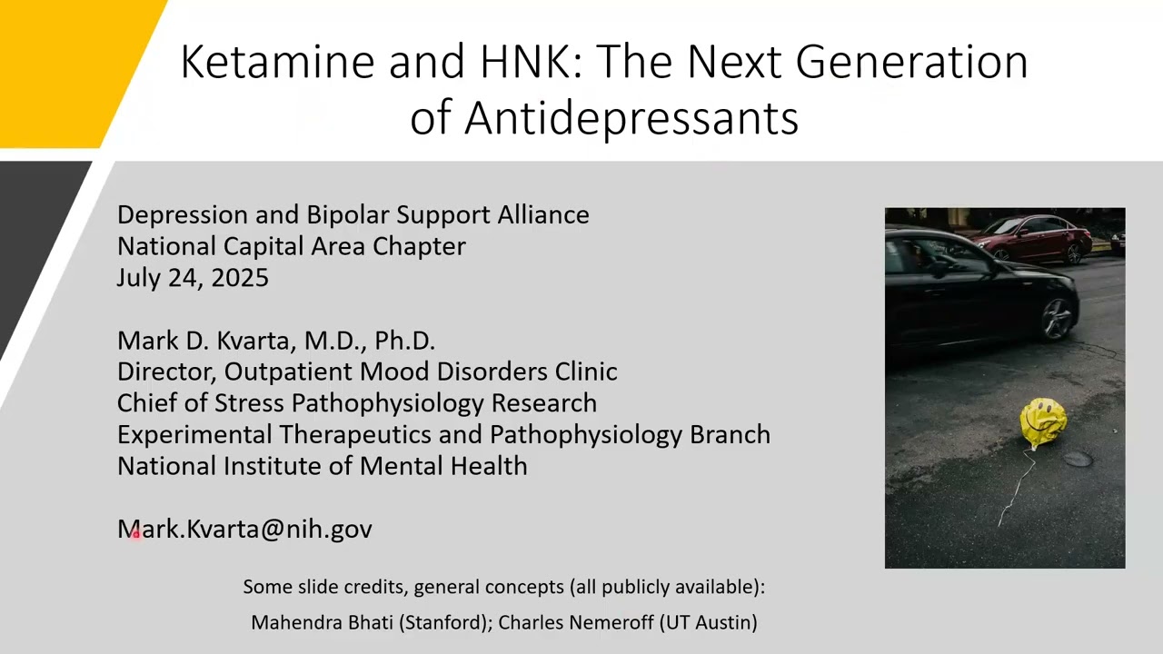 DBSA NCA Presents Dr. Mark Kvarta on "Ketamine and HNK: The Next Generation of Antidepressants"
