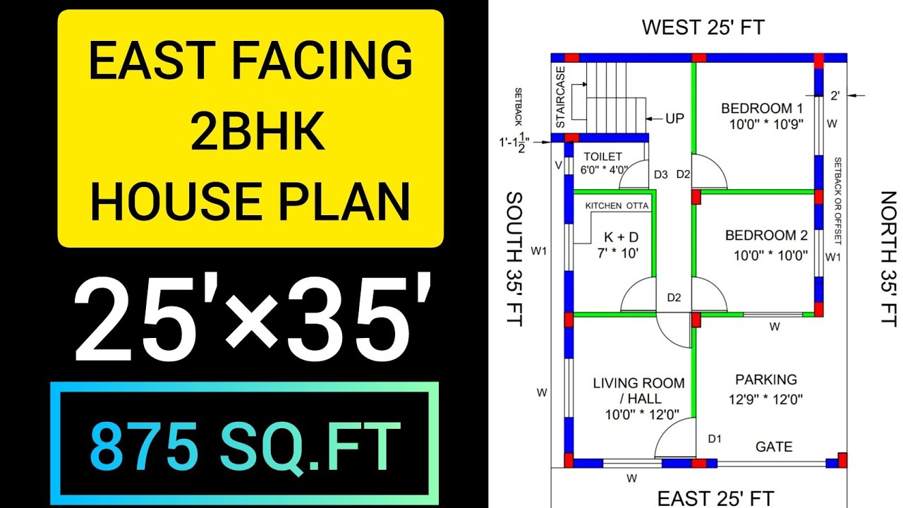 25×35 East Facing 2BHK House Plan With Car Parking- 875 Square Feet ...