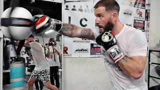 CALEB PLANT THROWING TEXTBOOK COMBINATIONS WHILE TRAINING FOR CANELO ON THE DOUBLE END BAG