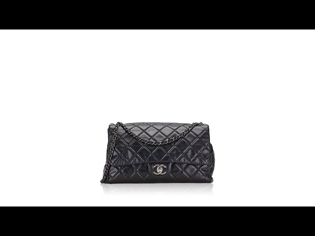 Chanel Black Silver Bubble Quilted Flap handbag purse Lambskin Accordion  Classic