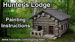 Hunters Lodge Painting Instructions
This video shows the basic colors and technique used to paint the Hunters Lodge shown at https://hirstarts.com/log/log.html
The logs are cast from Hirst Arts mold # 720 (Cedar Log): https://hirstarts.com/molds/molds5.html#720
The roof is cast from Hirst Arts mold # 240 (Wood Shingle Roof): https://hirstarts.com/molds/molds3.html#240 Hunters Lodge Painting Instructions