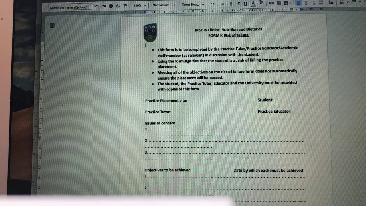 Ucd Form.pdf UCD Dietetic practice placement: forms for Practice Educators. - YouTube