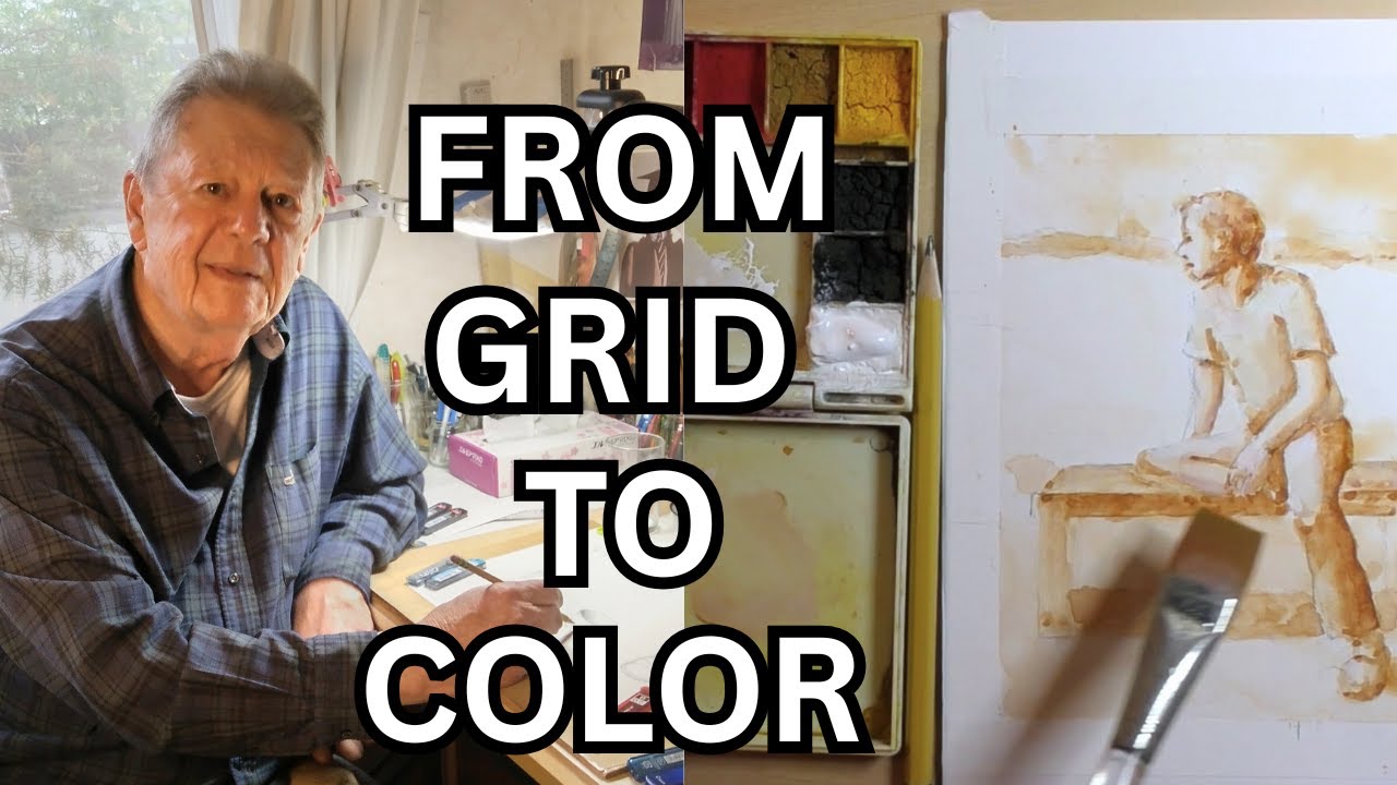 Drawing a Seated Figure with a Grid Monochrome Watercolor Study