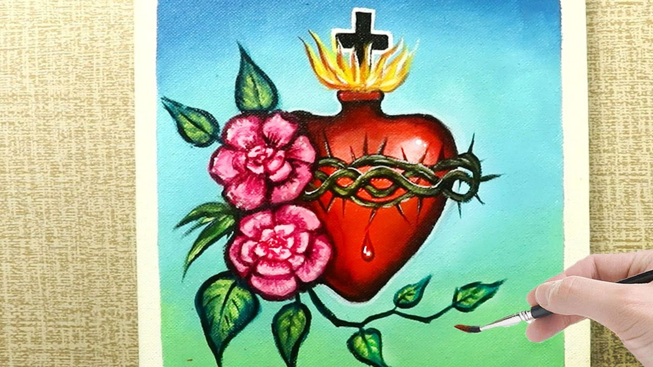 Sacred heart Acrylic Painting - Easter Painting Tutorial / 289