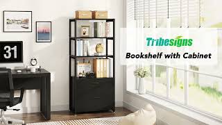 Tribesigns File Cabinet 4-Tier Modern Bookshelf With 2 Drawers F1234
