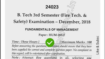 Mdu BTech FTS 3rd Sem Fundamental of Management Question Paper 2018 #MduQuestionPaper