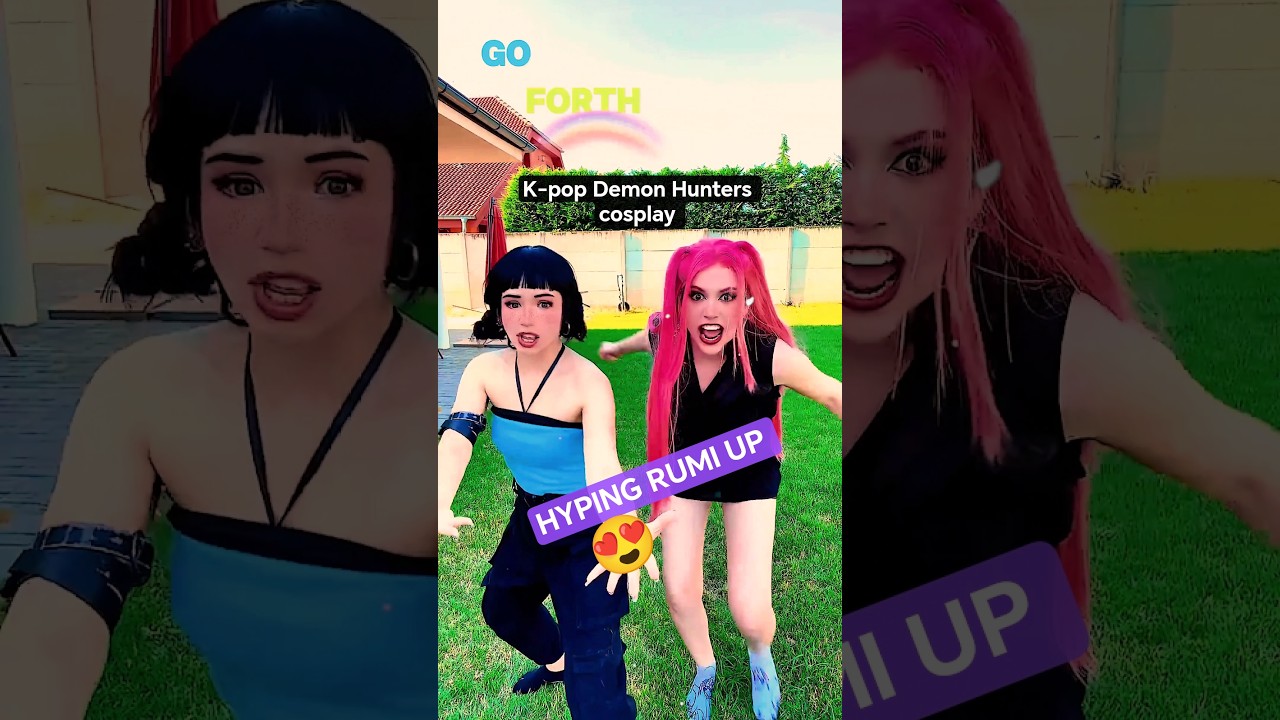 Hyping up Rumi 😍 | Mira & Zoey @nikkihatsunecosplay K-pop demon hunters #cosplay #shorts
