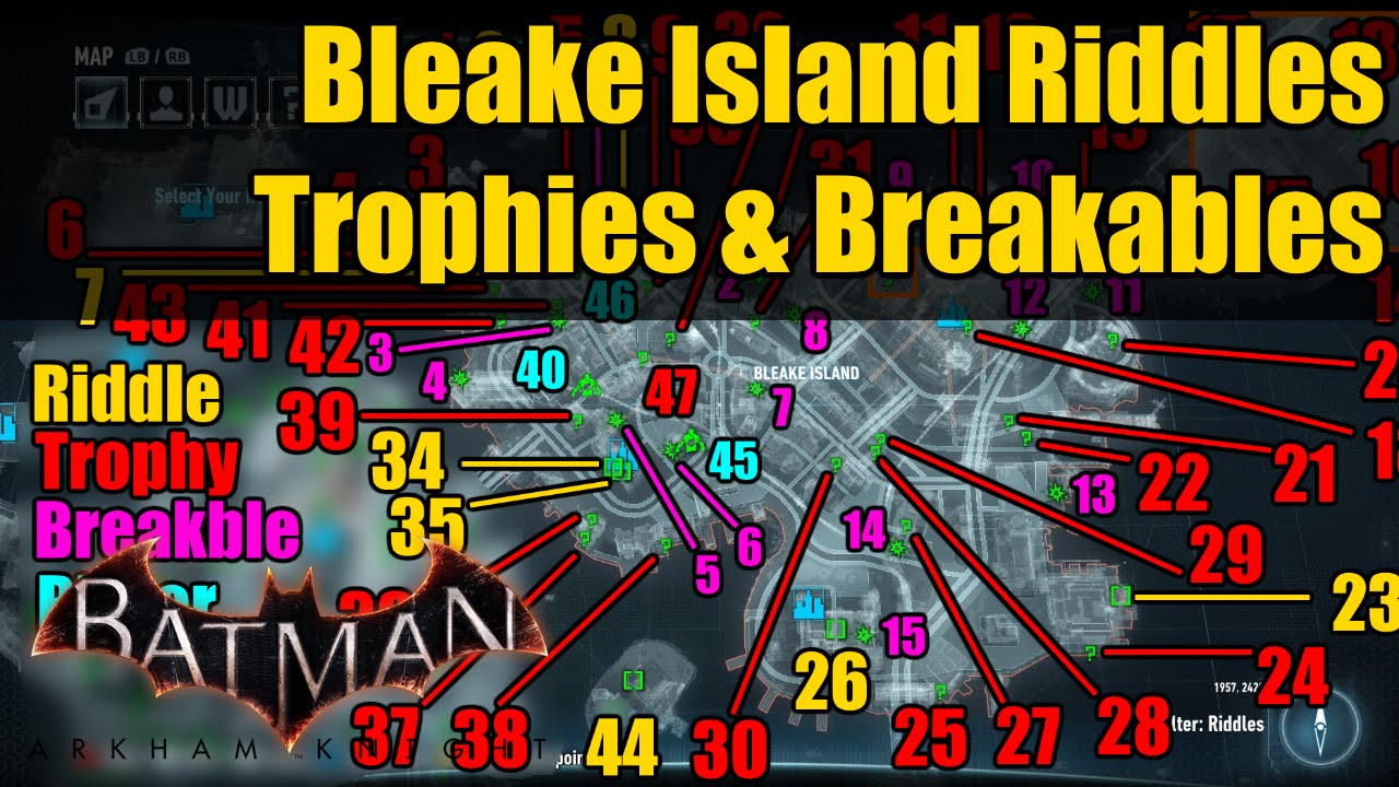 Batman Arkham Knight: Bleake Island Riddles, Trophy and ...