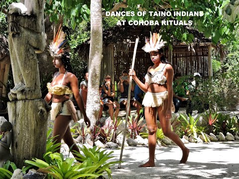 DANCE OF TAINO INDIANS ON COHOBA RITUALS AT PUNTA CANA, DOMINICAN REPUBLIC