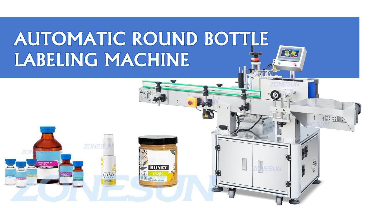 Automatic Round Bottle Side Labeling Machine - YouTube