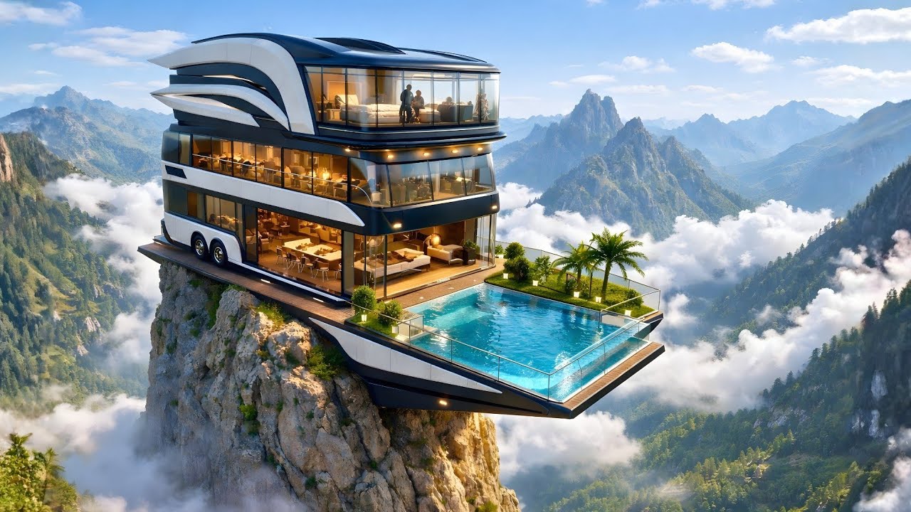 I Turned an Abandoned Double-Decker Bus on a Sky Cliff into a Glass Luxury Villa (ASMR)