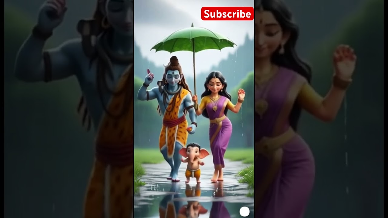 🌧️ Shiva, Parvati & Baby Ganesha Dancing in the Rain 