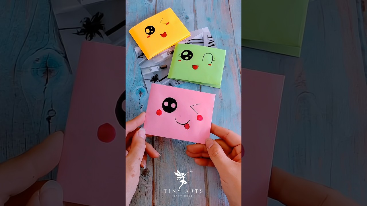 Cute Paper Envelope Craft | Easy DIY Smiley Paper Pouch | Tiny Arts 