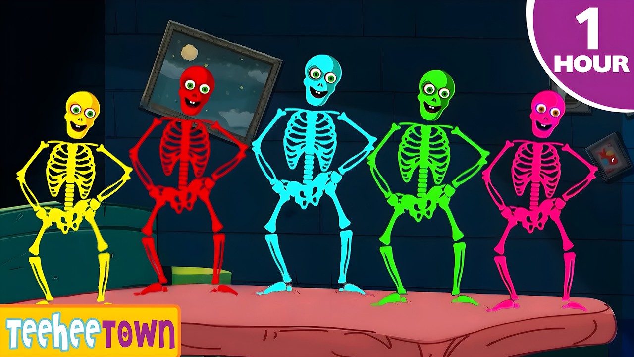 Five Funny Skeletons Jumping on the Bed | Funny Halloween Songs by @TeeHeeTown