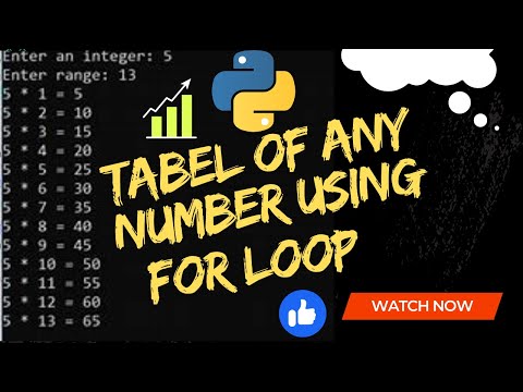 python program to print the table of any number using for loop.